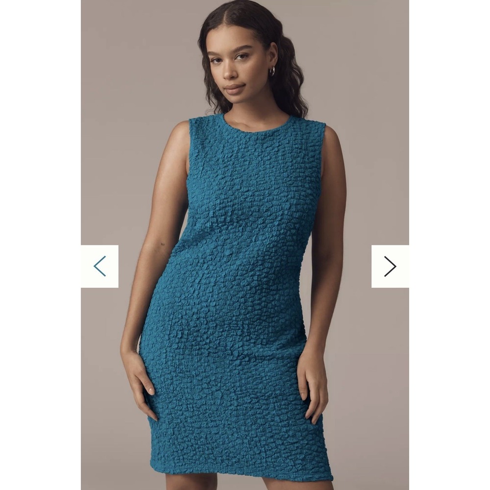 Anthropologie Textured Mini Shift Dress Blue Size 2X Plus Sleeveless‎ NWT